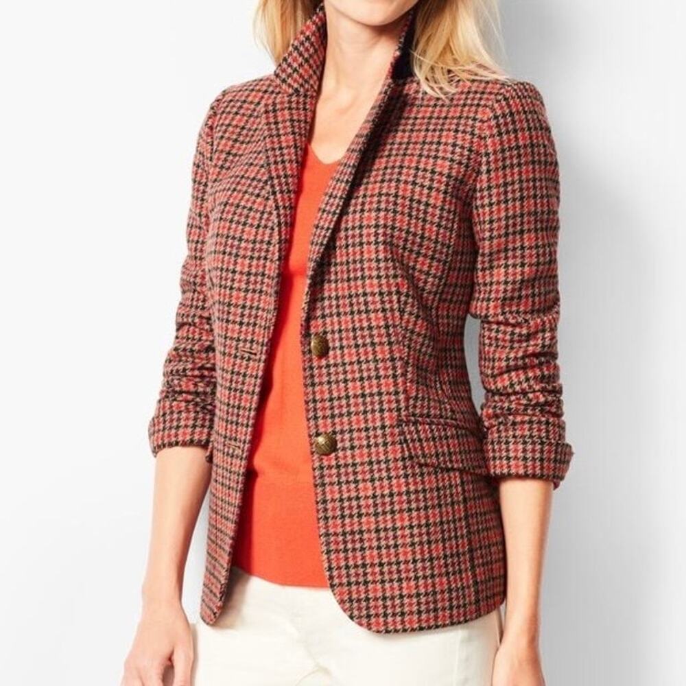 Talbots Shetland Houndstooth Aberdeen Blazer Wool Blend Size 12